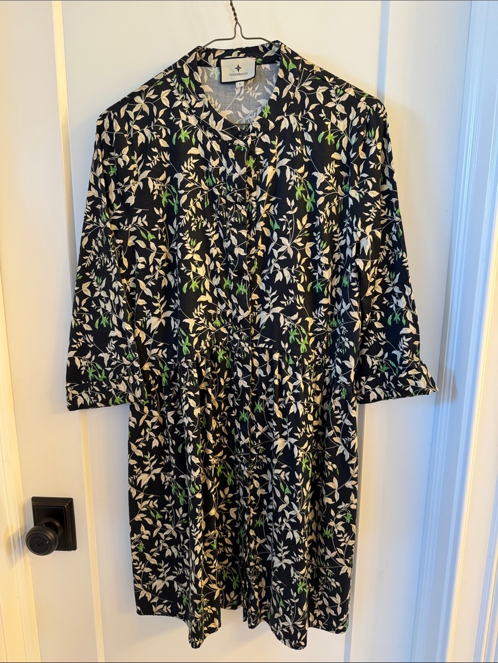 Tuckernuck Modern Floral Black & White Shirt Dress with Green Accents